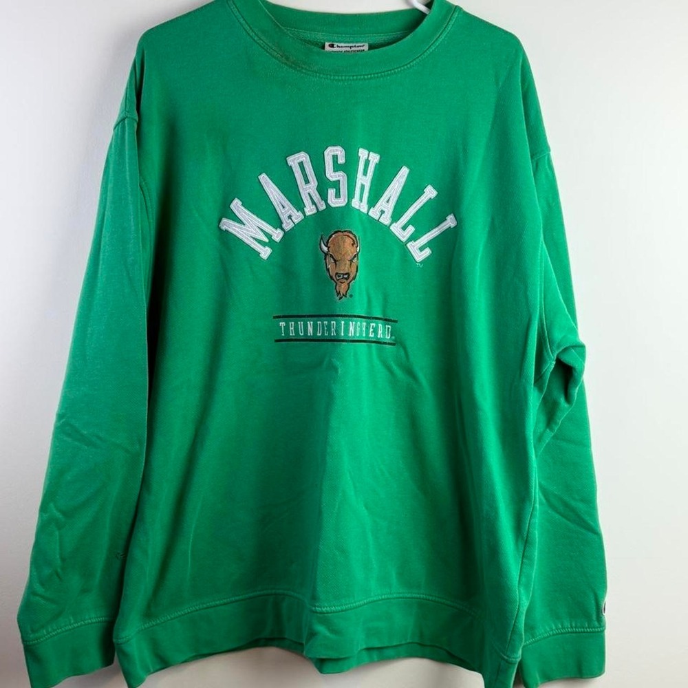 Vintage Champion Marshall Thundering Herd Crewneck Sweatshirt Green Bison XL